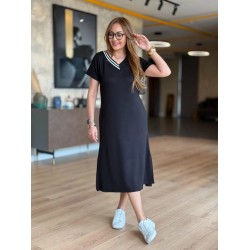 Kadın Kısa Kollu V Ribana Yakalı Yırtmaçlı Midi Viskon Iki Iplik Elbise , 25509 Kadın Kısa Kollu V Ribana Yakalı Yırtmaçlı Midi Viskon Iki Iplik Elbise , 25509