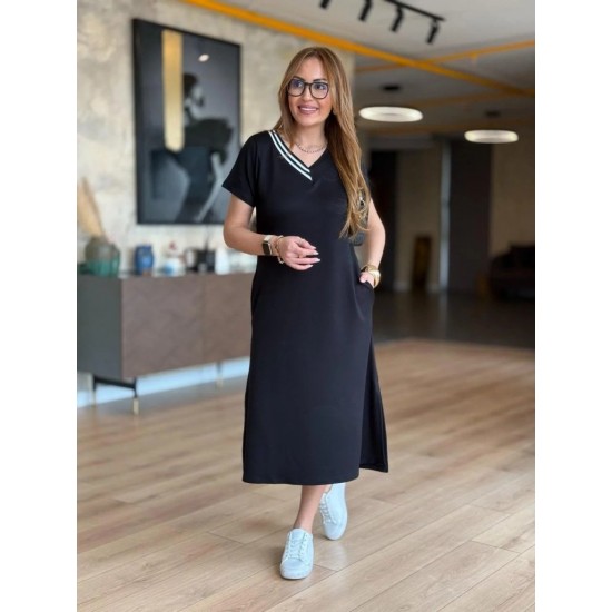 Kadın Kısa Kollu V Ribana Yakalı Yırtmaçlı Midi Viskon Iki Iplik Elbise , 25509 Kadın Kısa Kollu V Ribana Yakalı Yırtmaçlı Midi Viskon Iki Iplik Elbise , 25509