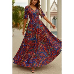 Kadın Kısa Kollu V Yakalı Desenli Süprem Elbise , 25579