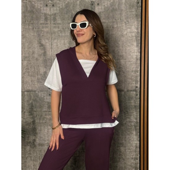 Kadın Kısa Kollu V Yakalı Kapşonlu Viskon Iki Iplik Bluz Ve Pantolon Takım, 25629 Kadın Kısa Kollu V Yakalı Kapşonlu Viskon Iki Iplik Bluz Ve Pantolon Takım, 25629