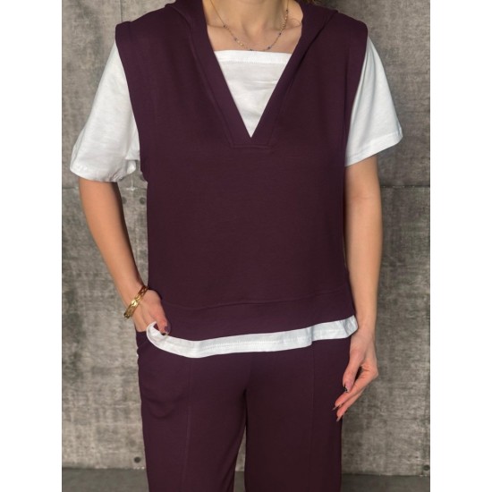 Kadın Kısa Kollu V Yakalı Kapşonlu Viskon Iki Iplik Bluz Ve Pantolon Takım, 25629 Kadın Kısa Kollu V Yakalı Kapşonlu Viskon Iki Iplik Bluz Ve Pantolon Takım, 25629