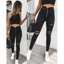 Kadın 5 Düğmeli V Detay Bel Yırtık Kot, 5978