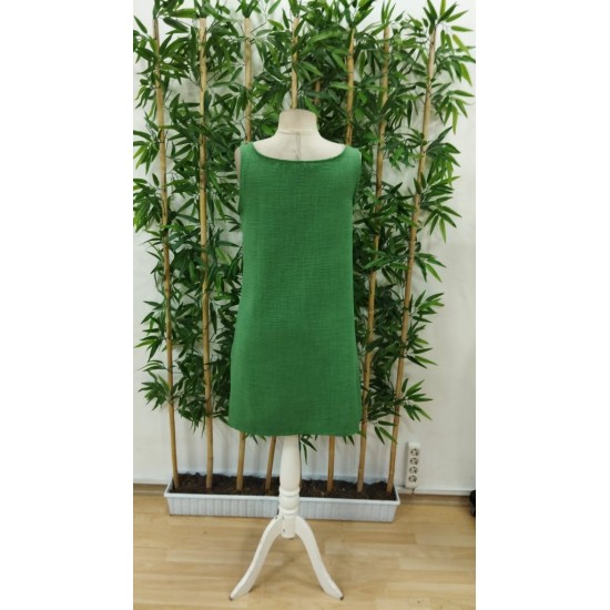 Kadın Askılı Omuzlardan Düğmeli Yuvarlak Yaka Cepli Keten Elbise, 25706