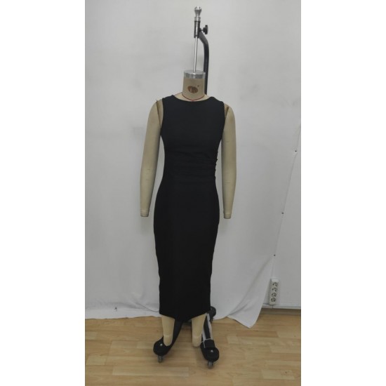 Kadın Sıfır Kol Sıfır Yaka Drape Detaylı Midi Janjan Krep Elbise , 25753