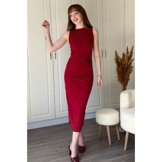 Kadın Sıfır Kol Sıfır Yaka Drape Detaylı Midi Janjan Krep Elbise , 25751 Kadın Sıfır Kol Sıfır Yaka Drape Detaylı Midi Janjan Krep Elbise , 25751