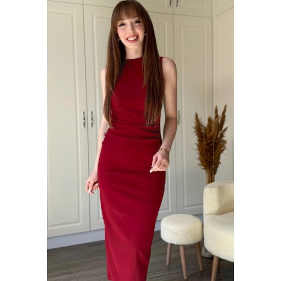 Kadın Sıfır Kol Sıfır Yaka Drape Detaylı Midi Janjan Krep Elbise , 25751 Kadın Sıfır Kol Sıfır Yaka Drape Detaylı Midi Janjan Krep Elbise , 25751