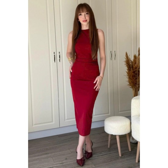Kadın Sıfır Kol Sıfır Yaka Drape Detaylı Midi Janjan Krep Elbise , 25751 Kadın Sıfır Kol Sıfır Yaka Drape Detaylı Midi Janjan Krep Elbise , 25751