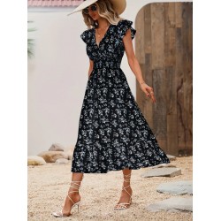 Kadın Kısa Kollu Kruvaze Yakalı Beli Lastikli çiçek Desenli Elbise , 25765 Kadın Kısa Kollu Kruvaze Yakalı Beli Lastikli çiçek Desenli Elbise , 25765