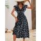 Kadın Kısa Kollu Kruvaze Yakalı Beli Lastikli çiçek Desenli Elbise , 25765