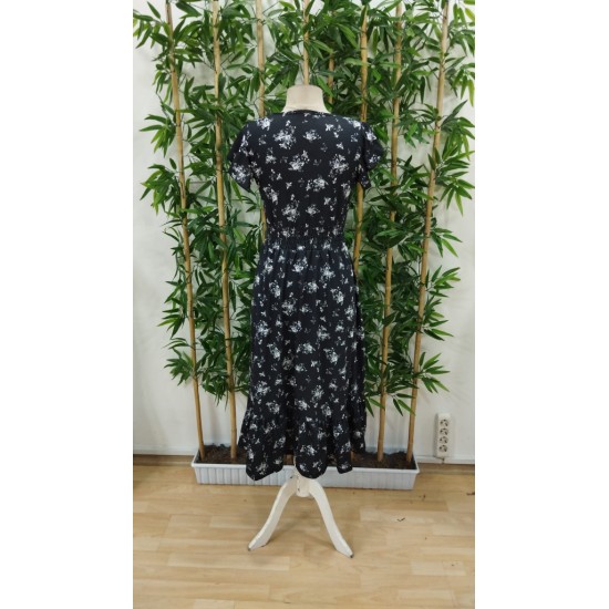 Kadın Kısa Kollu Kruvaze Yakalı Beli Lastikli çiçek Desenli Elbise , 25765