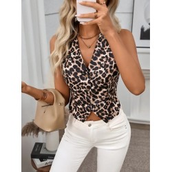 Kadın Askılı V Yakalı önden Düğmeli Leopar Desenli Atlas Ceket, 25789 Kadın Askılı V Yakalı önden Düğmeli Leopar Desenli Atlas Ceket, 25789