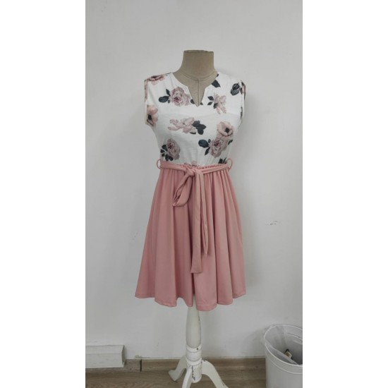 Kadın Sıfır Kollu V Yakalı çiçek Baskılı Beli Kuşaklı Dalgıç Elbise , 25824 Kadın Sıfır Kollu V Yakalı çiçek Baskılı Beli Kuşaklı Dalgıç Elbise , 25824