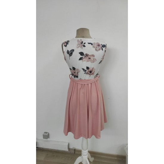Kadın Sıfır Kollu V Yakalı çiçek Baskılı Beli Kuşaklı Dalgıç Elbise , 25824 Kadın Sıfır Kollu V Yakalı çiçek Baskılı Beli Kuşaklı Dalgıç Elbise , 25824