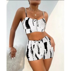 Kadın Büzgü Detay Askılı Crop Mini Tayt Ikili Takım , 25825 Kadın Büzgü Detay Askılı Crop Mini Tayt Ikili Takım , 25825