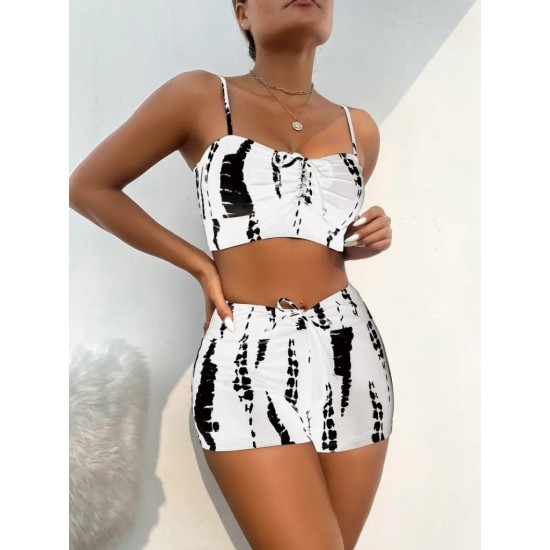 Kadın Büzgü Detay Askılı Crop Mini Tayt Ikili Takım , 25825 Kadın Büzgü Detay Askılı Crop Mini Tayt Ikili Takım , 25825