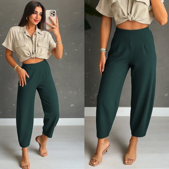 Kadın Yüksek Bel Krep Pantolon , 25844