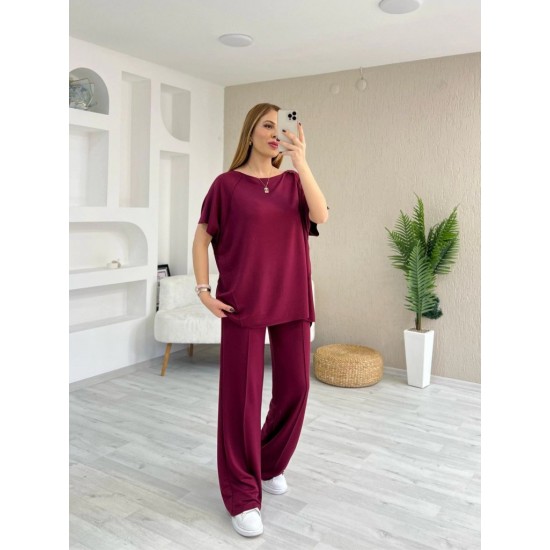 Kadın Kısa Kollu Kayık Yakalı Dikiş Izi Detaylı Viskon Iki Iplik Bluz Ve Pantolon Ikili Takım, 25880 Kadın Kısa Kollu Kayık Yakalı Dikiş Izi Detaylı Viskon Iki Iplik Bluz Ve Pantolon Ikili Takım, 25880