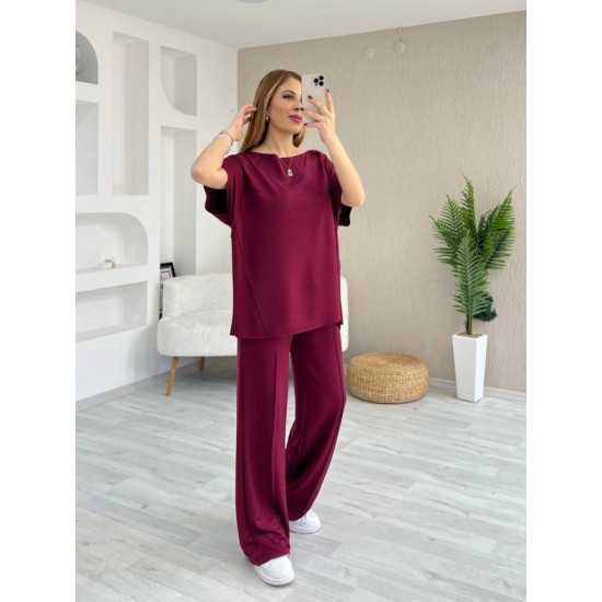 Kadın Kısa Kollu Kayık Yakalı Dikiş Izi Detaylı Viskon Iki Iplik Bluz Ve Pantolon Ikili Takım, 25880 Kadın Kısa Kollu Kayık Yakalı Dikiş Izi Detaylı Viskon Iki Iplik Bluz Ve Pantolon Ikili Takım, 25880