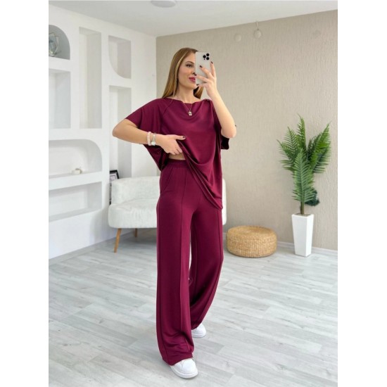Kadın Kısa Kollu Kayık Yakalı Dikiş Izi Detaylı Viskon Iki Iplik Bluz Ve Pantolon Ikili Takım, 25880 Kadın Kısa Kollu Kayık Yakalı Dikiş Izi Detaylı Viskon Iki Iplik Bluz Ve Pantolon Ikili Takım, 25880