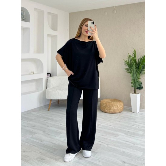 Kadın Kısa Kollu Kayık Yakalı Dikiş Izi Detaylı Viskon Iki Iplik Bluz Ve Pantolon Ikili Takım, 25878 Kadın Kısa Kollu Kayık Yakalı Dikiş Izi Detaylı Viskon Iki Iplik Bluz Ve Pantolon Ikili Takım, 25878