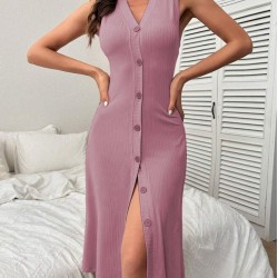 Kadın V Yakalı önden Düğmeli Kaşkorse Elbise, 25904