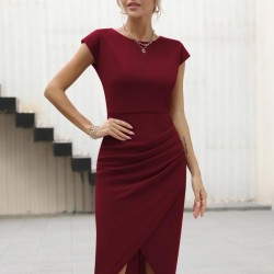Kadın Yarım Ay Kollu Bisiklet Yaka Yandan Drapeli Ithal Krep Elbise , 25914 Kadın Yarım Ay Kollu Bisiklet Yaka Yandan Drapeli Ithal Krep Elbise , 25914