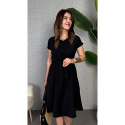 Kadın Kısa Kollu V Yakalı Beli Kuşaklı Ithal Keten Elbise, 25911 Kadın Kısa Kollu V Yakalı Beli Kuşaklı Ithal Keten Elbise, 25911