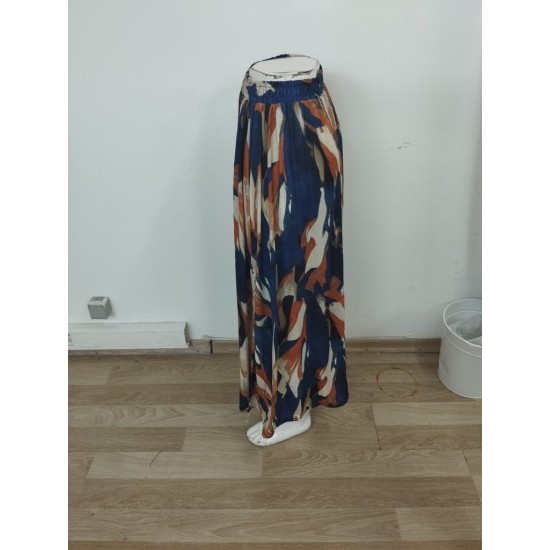 Kadın Beli Büzgülü Yandan Yırtmaçlı Desenli Süprem Etek, 25917
