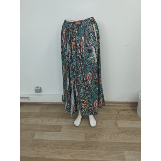 Kadın Beli Büzgülü Yandan Yırtmaçlı Desenli Süprem Etek, 25915