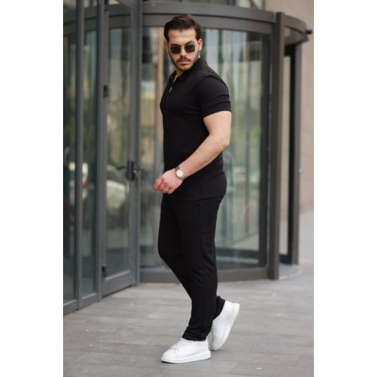 Erkek Kısa Kollu önden Fermuarlı Janjan Krep Bluz Ve Pantolon Ikili Takım , 25895
