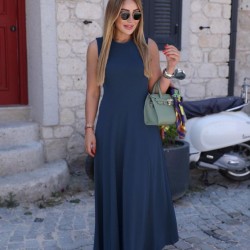 Kadın Sıfır Kollu Bisiklet Yaka Viskon Elbise, 25938