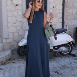 Kadın Sıfır Kollu Bisiklet Yaka Viskon Elbise, 25938