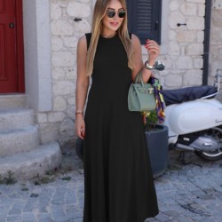 Kadın Sıfır Kollu Bisiklet Yaka Viskon Elbise, 25936