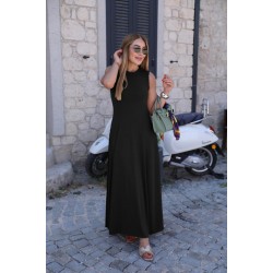 Kadın Sıfır Kollu Bisiklet Yaka Viskon Elbise, 25936