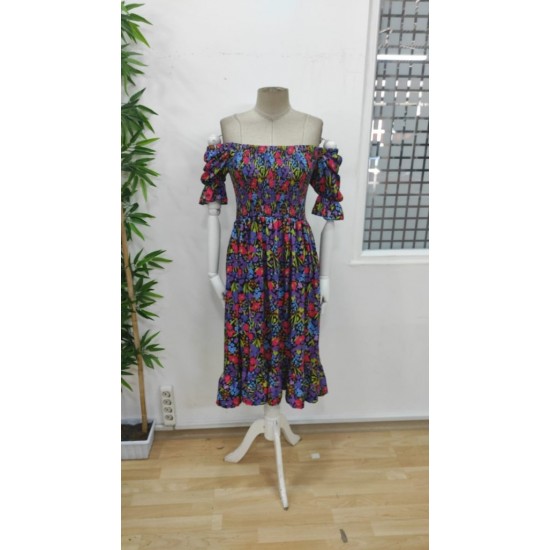 Kadın Kısa Kollu Kare Yakalı Beli Lastikli çiçek Desenli Mini Süprem Elbise , 25935 Kadın Kısa Kollu Kare Yakalı Beli Lastikli çiçek Desenli Mini Süprem Elbise , 25935