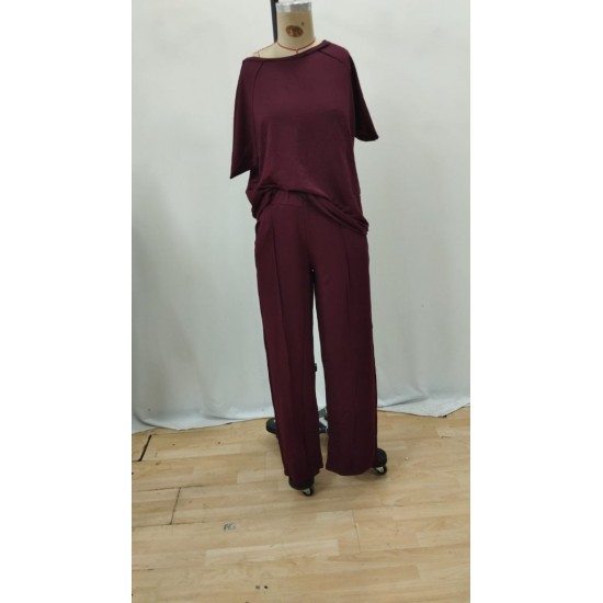 Kadın Tek Omuzdan Açık Geniş Kesim Viskon Iki Iplik Bluz Ve Pantolon Ikili Takım , 25979 Kadın Tek Omuzdan Açık Geniş Kesim Viskon Iki Iplik Bluz Ve Pantolon Ikili Takım , 25979