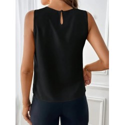 Women' S Sleeveless Crew Neck Front Pleated Satin Blouse, 26005 Women' S Sleeveless Crew Neck Front Pleated Satin Blouse, 26005