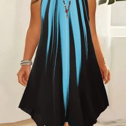 Kadın Askılı Yuvarlak Yaka Asimetrik Detaylı Desenli Süprem Elbise , 26009