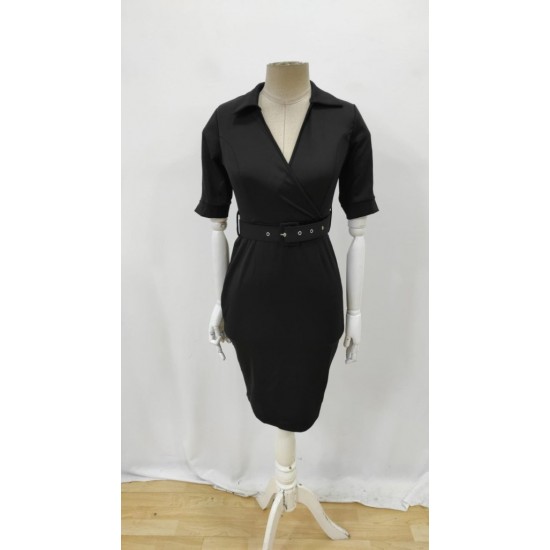 Kadın Kısa Kollu Yakalı Kruvaze Yakalı Beli Kemerli Midi Modal Elbise , 26054 Kadın Kısa Kollu Yakalı Kruvaze Yakalı Beli Kemerli Midi Modal Elbise , 26054