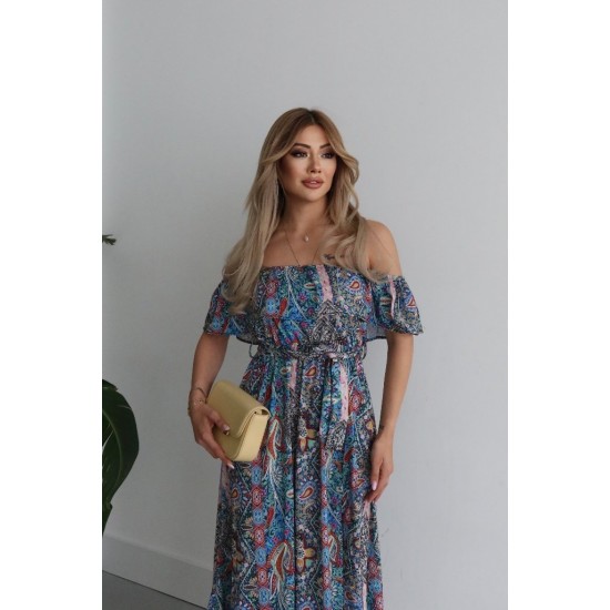 Kadın Kısa Kollu Madonna Yaka Fırfırlı Belden Yırtmaçlı Maksi Süprem Elbise, 26088 Kadın Kısa Kollu Madonna Yaka Fırfırlı Belden Yırtmaçlı Maksi Süprem Elbise, 26088