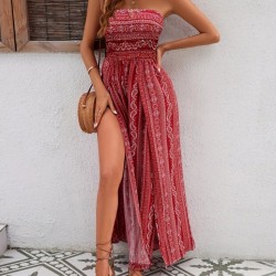 Kadın Yakası Gipe Detaylı önden Yırtmaç Detaylı Desenli Süprem Pantolon Etek, 26085