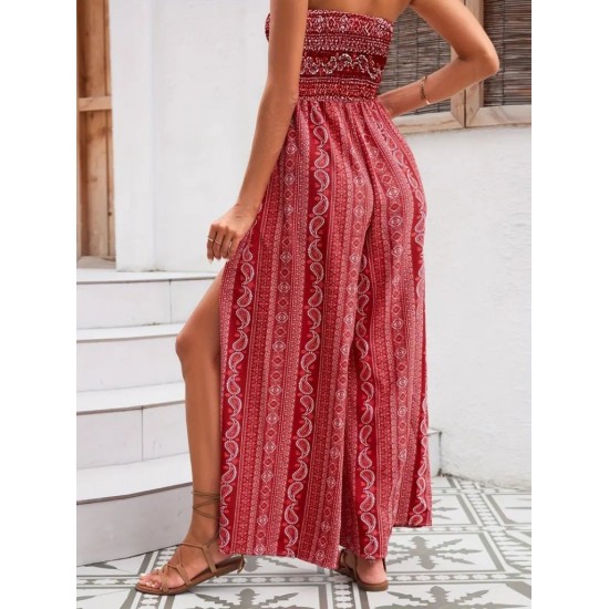 Kadın Yakası Gipe Detaylı önden Yırtmaç Detaylı Desenli Süprem Pantolon Etek, 26085