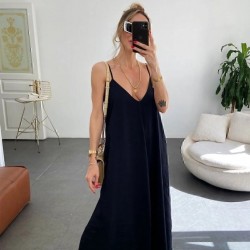 Kadın Ip Askılı V Yakalı Uzun Aerobin Elbise , 26104