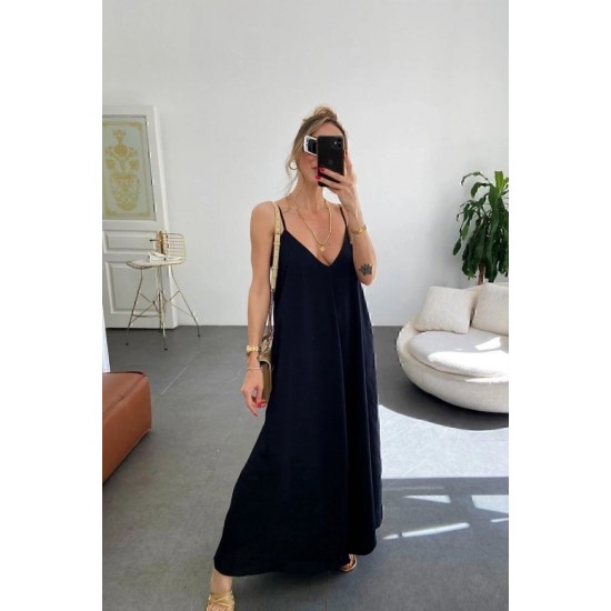 Kadın Ip Askılı V Yakalı Uzun Aerobin Elbise , 26104