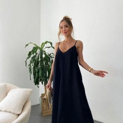 Kadın Ip Askılı V Yakalı Uzun Aerobin Elbise , 26104