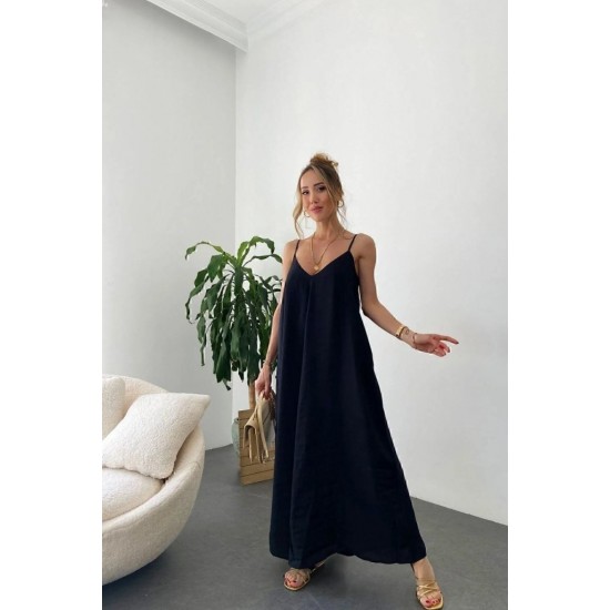 Kadın Ip Askılı V Yakalı Uzun Aerobin Elbise , 26104