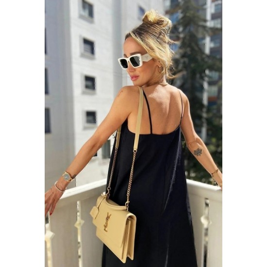 Kadın Ip Askılı V Yakalı Uzun Aerobin Elbise , 26104