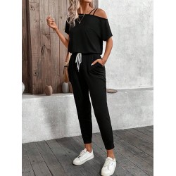 Kadın Tek Omuzdan Açık Viskon Iki Iplik Bluz Bağcıklı Pantolon Ikili Takım, 26140 Kadın Tek Omuzdan Açık Viskon Iki Iplik Bluz Bağcıklı Pantolon Ikili Takım, 26140