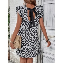 Kadın Kısa Kollu Kolları Fırfır Detay Arkası Bağlamalı Leopar Desen Kolsuz Mini Mikro Elbise , 26133 Kadın Kısa Kollu Kolları Fırfır Detay Arkası Bağlamalı Leopar Desen Kolsuz Mini Mikro Elbise , 26133