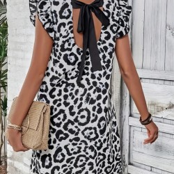 Kadın Kısa Kollu Kolları Fırfır Detay Arkası Bağlamalı Leopar Desen Kolsuz Mini Mikro Elbise , 26133 Kadın Kısa Kollu Kolları Fırfır Detay Arkası Bağlamalı Leopar Desen Kolsuz Mini Mikro Elbise , 26133